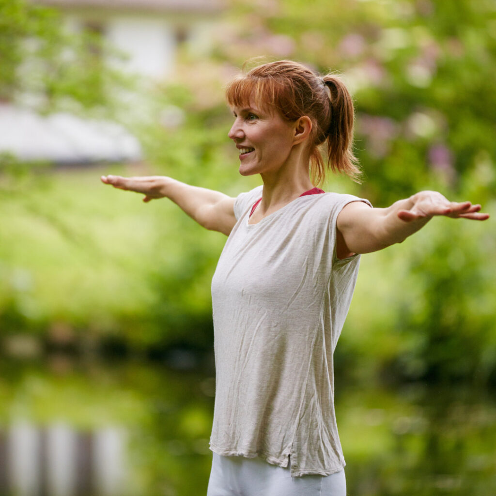 Woman with good balance while using hearing aids